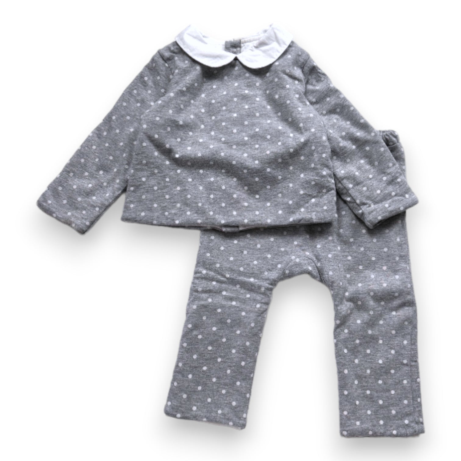 JACADI - Ensemble pull et pantalon gris à pois blancs - 18 mois