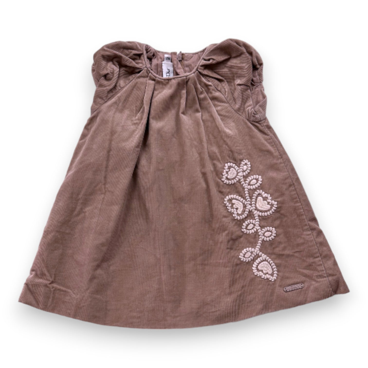 BABY DIOR - Robe marron à manches courtes avec broderies - 12 mois