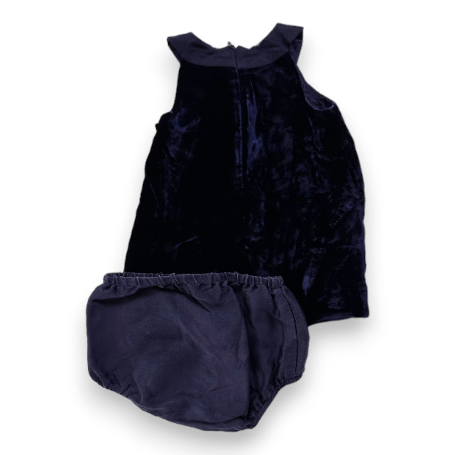 BABY DIOR - Ensemble robe en velours et bloomer bleu marine en soie - 3 mois