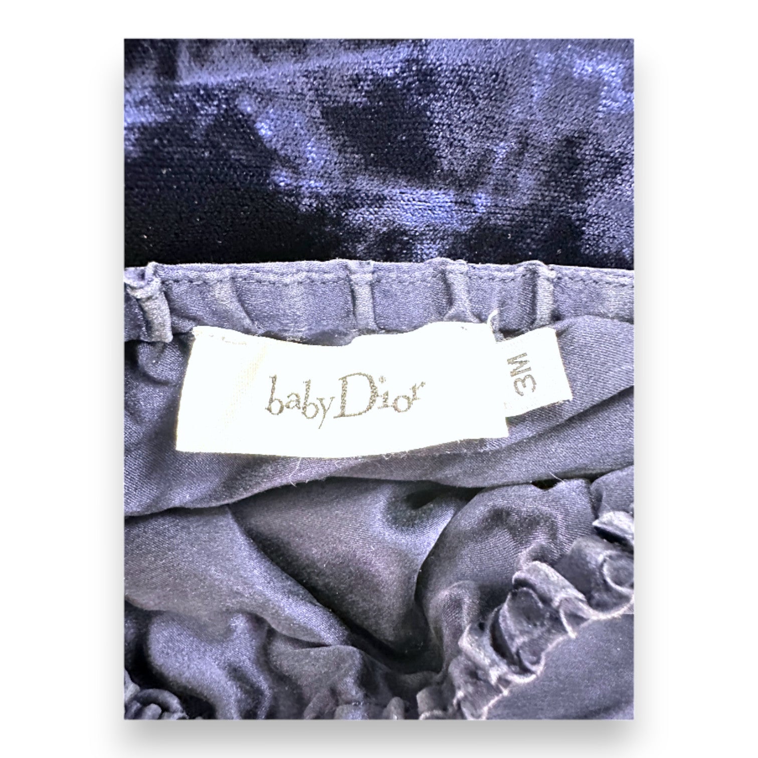 BABY DIOR - Ensemble robe en velours et bloomer bleu marine en soie - 3 mois