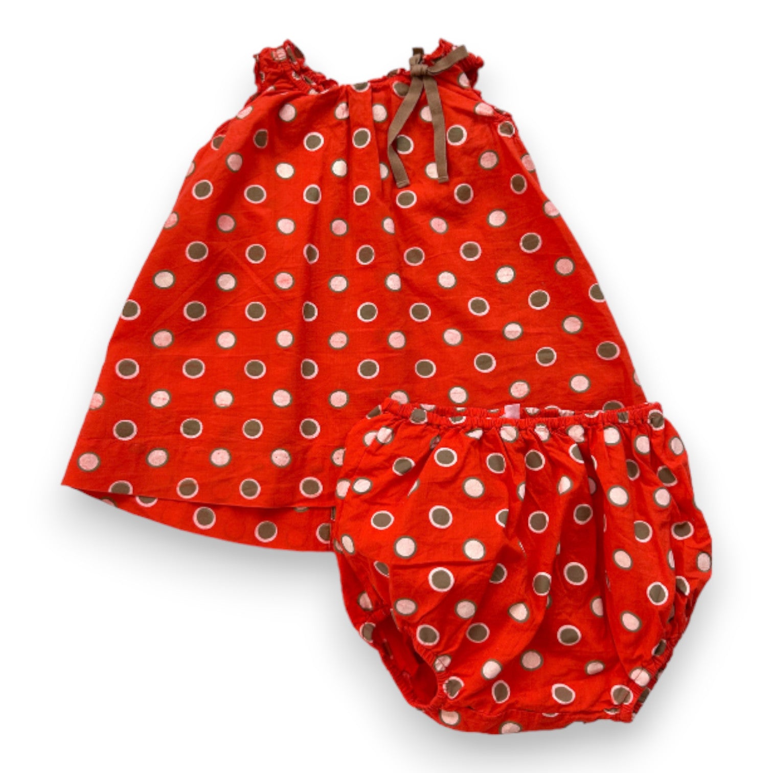 BONPOINT - Ensemble robe et bloomer rouge à pois - 6 mois