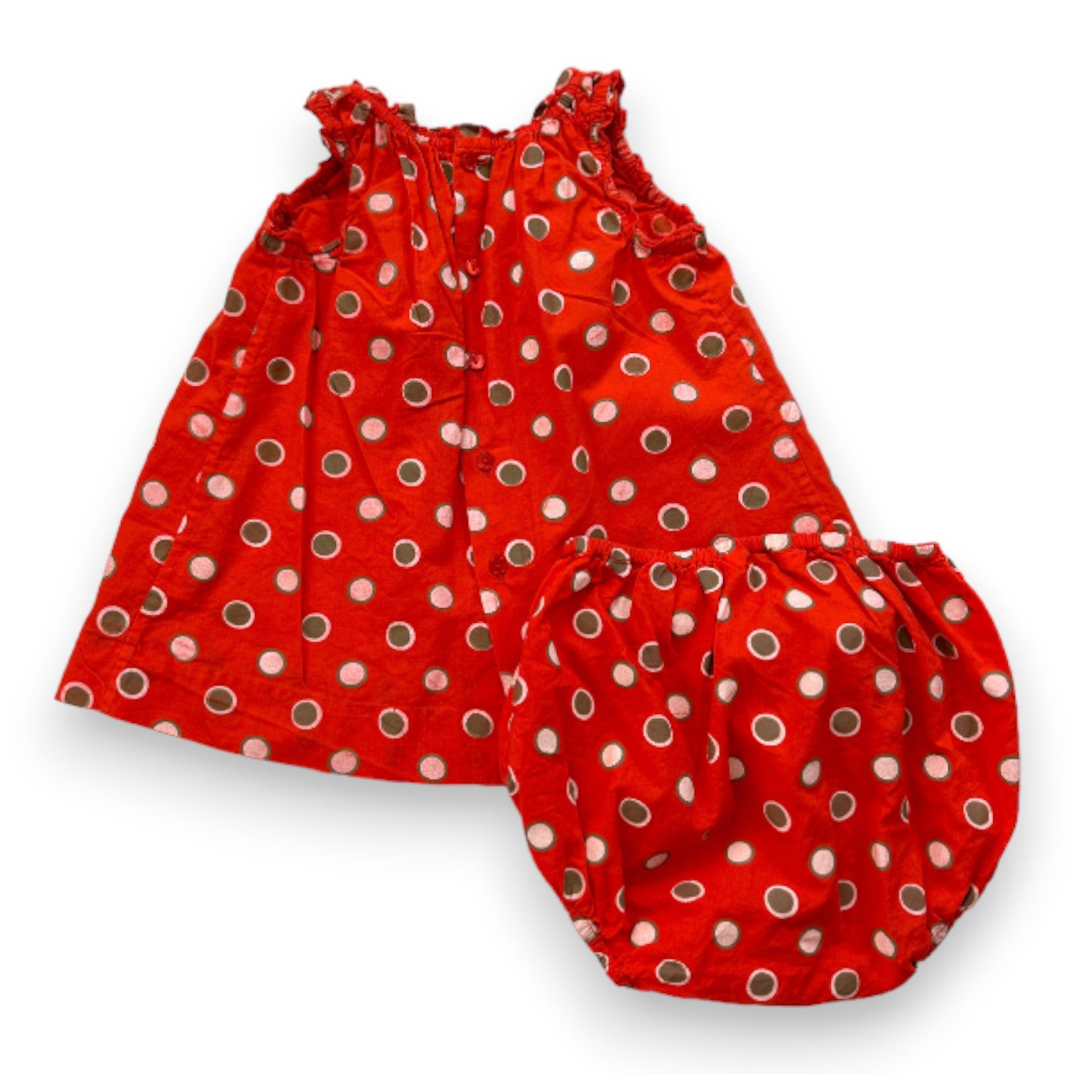 BONPOINT - Ensemble robe et bloomer rouge à pois - 6 mois