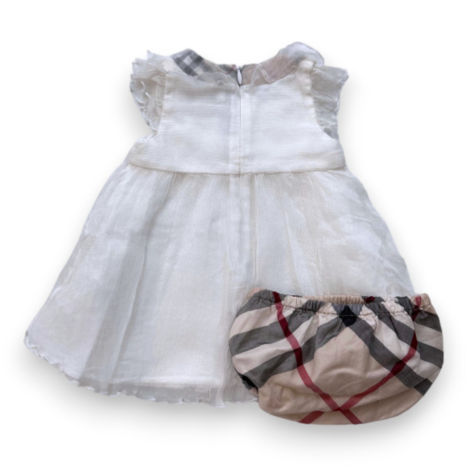 BURBERRY - Ensemble robe blanche en soie et bloomer check burberry - 3 mois