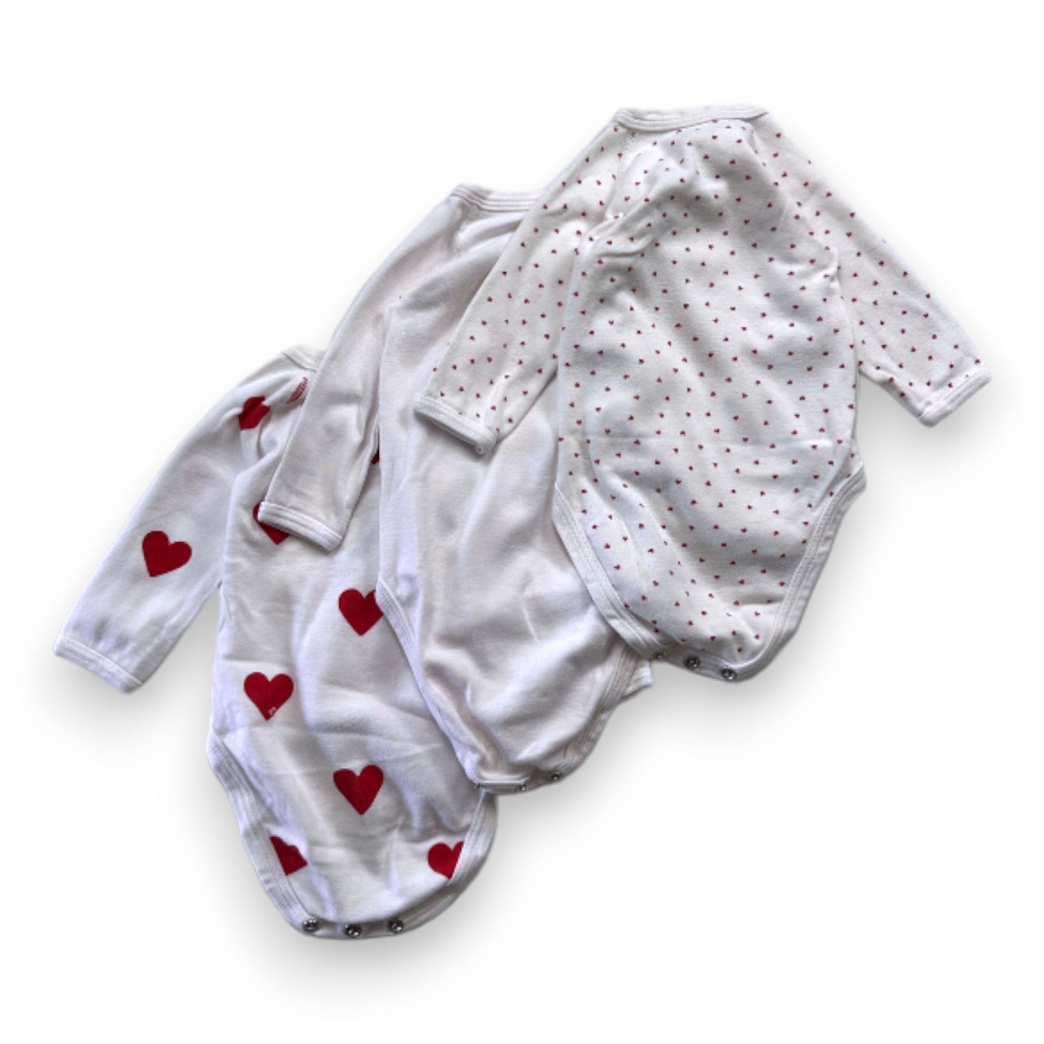 PETIT BATEAU - Lot de 3 bodies blancs à coeurs - 1 mois