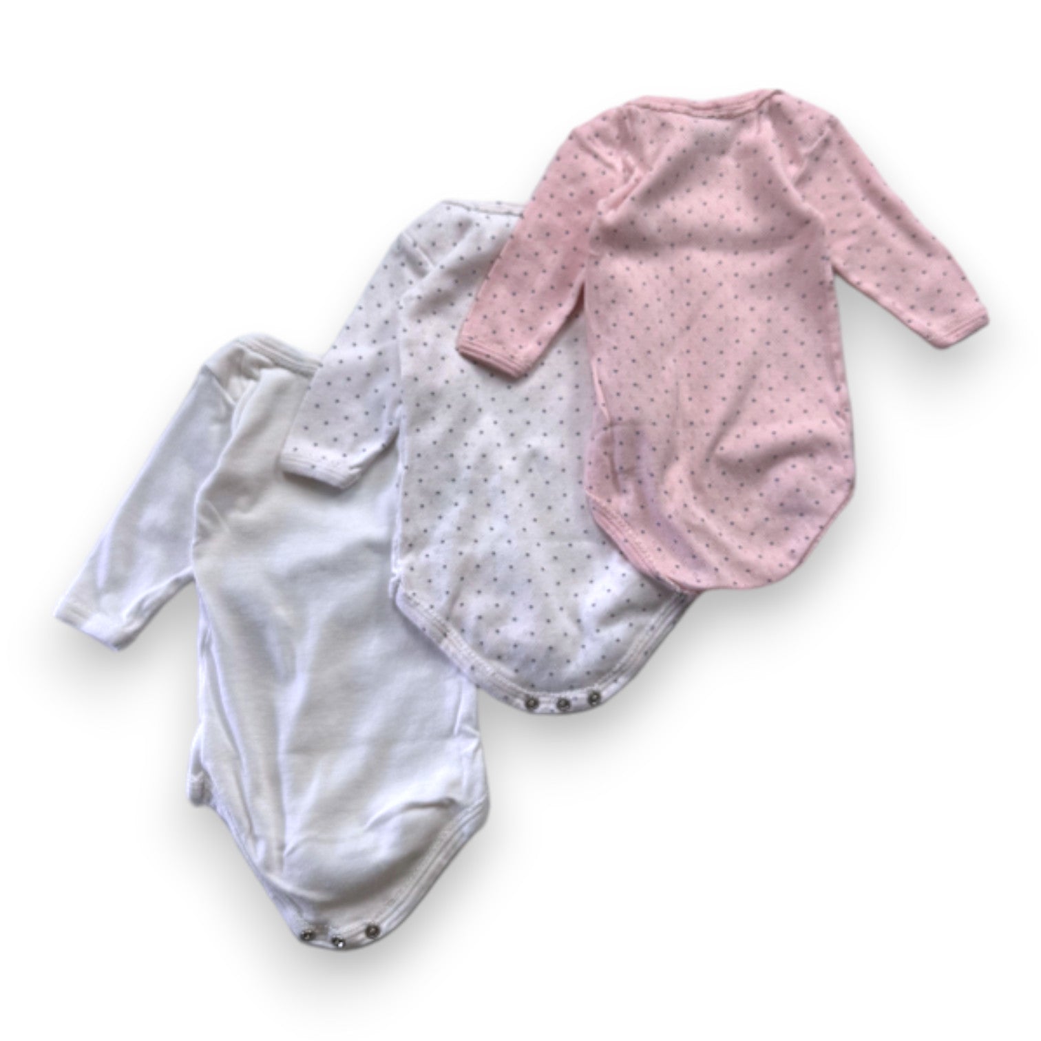 PETIT BATEAU - Lot de 3 bodies roses et blancs à manches longues - 3 mois