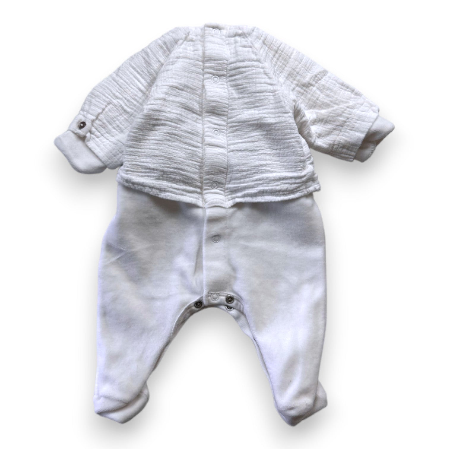 PETIT BATEAU - Pyjama blanc avec t-shirt effet lin - 0 mois