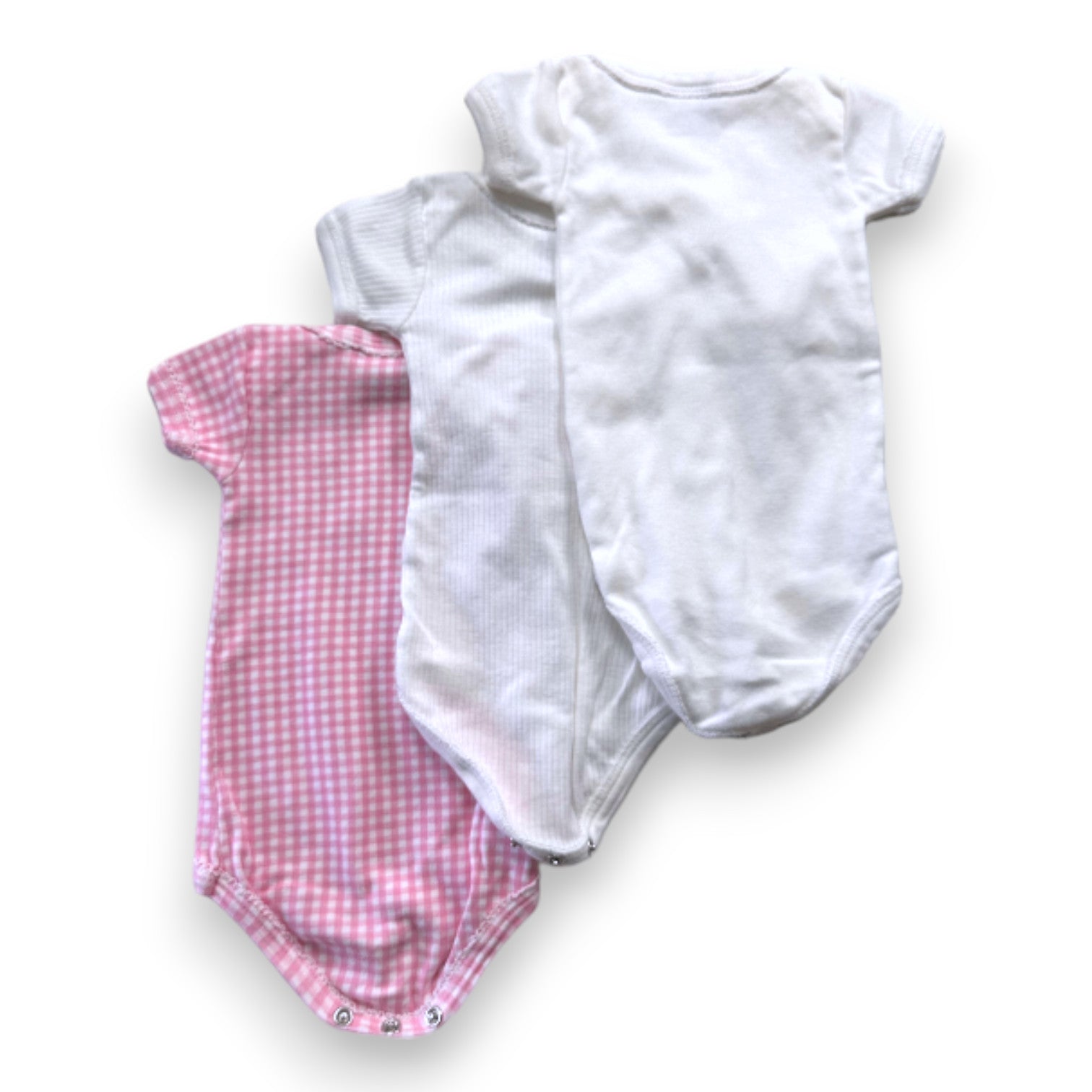 PETIT BATEAU - Lot de 3 bodies blancs et roses à manches courtes - 1 mois