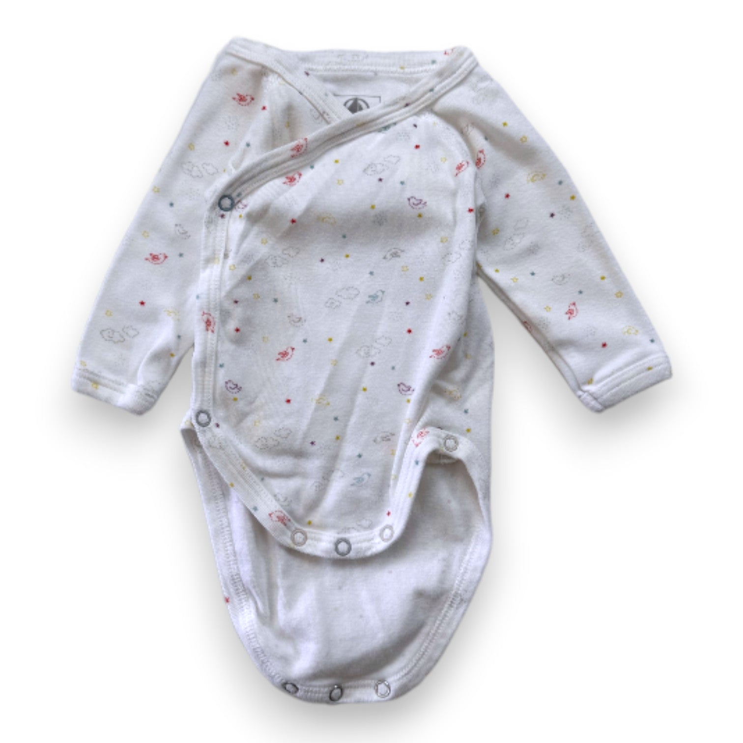 PETIT BATEAU - Body blanc avec imprimés à manches longues - 1 mois