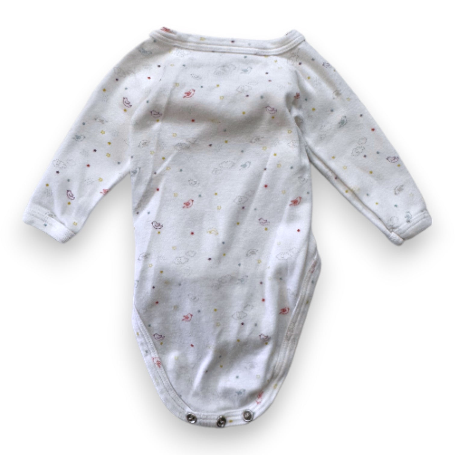 PETIT BATEAU - Body blanc avec imprimés à manches longues - 1 mois