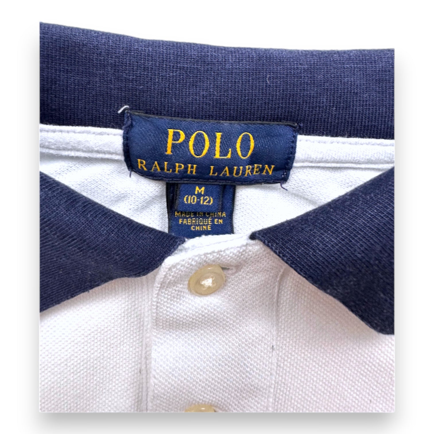 RALPH LAUREN - Polo à manches courtes bleu et balnc - 10 ans