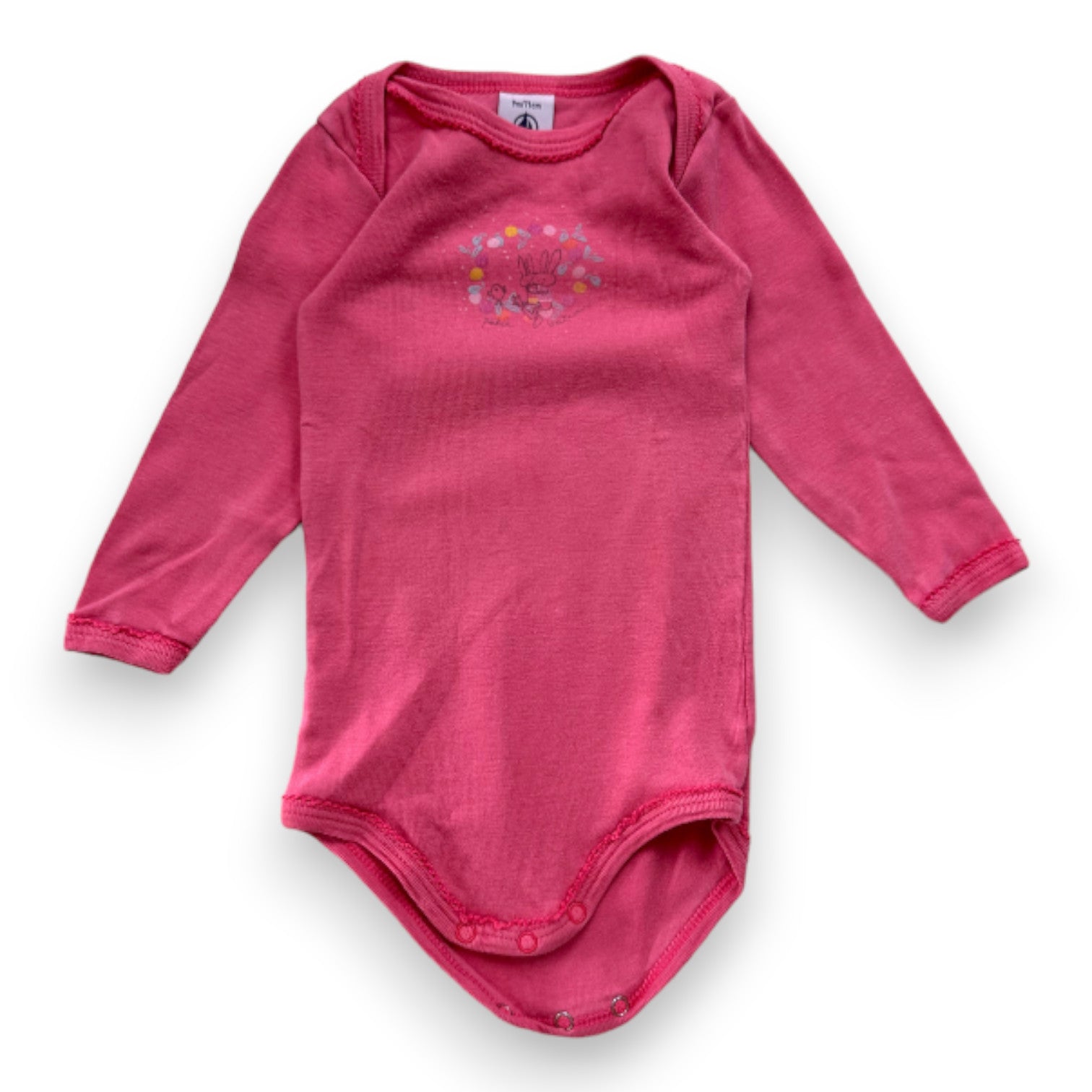 PETIT BATEAU - Body à manches longues rose avec imprimé - 9 mois