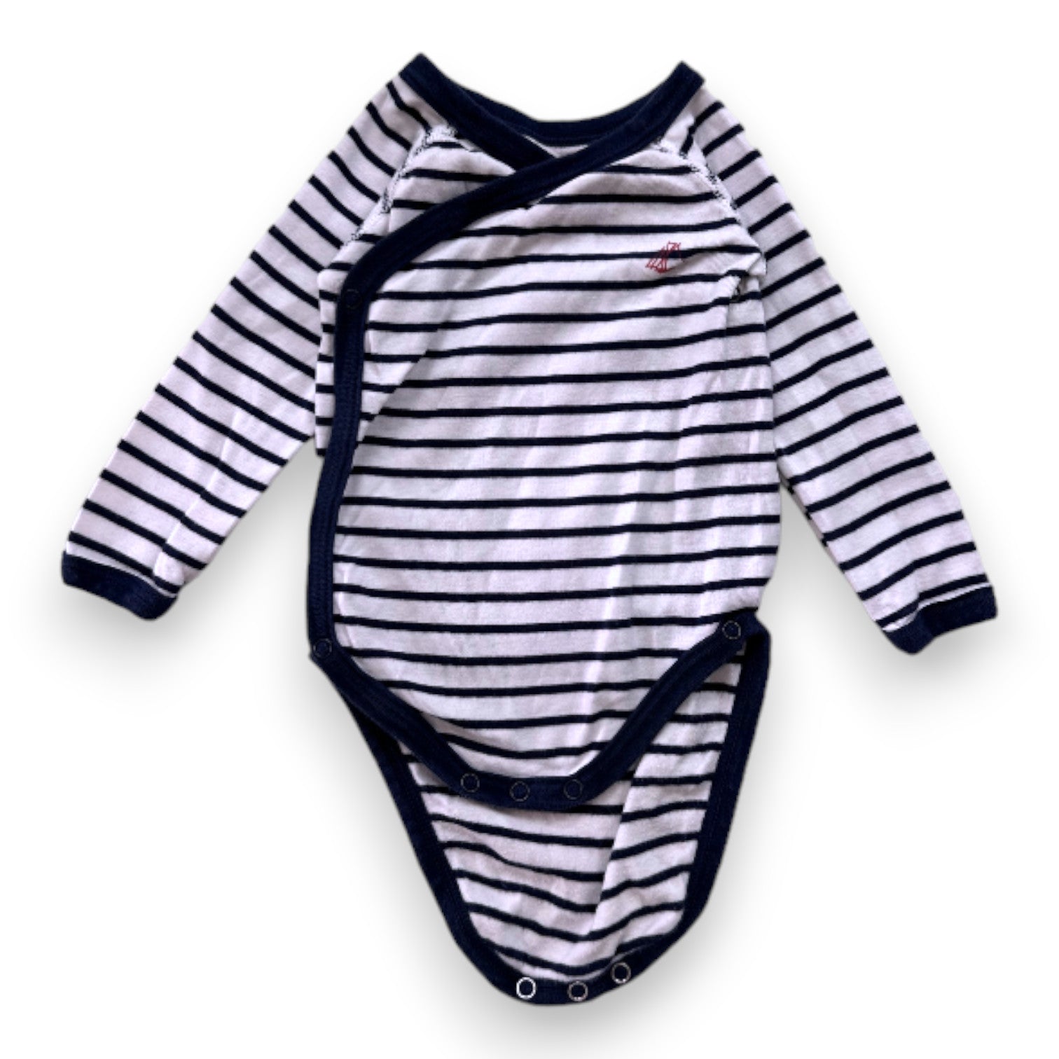 PETIT BATEAU - Body blanc et bleu à rayures à manches longues - 6 mois