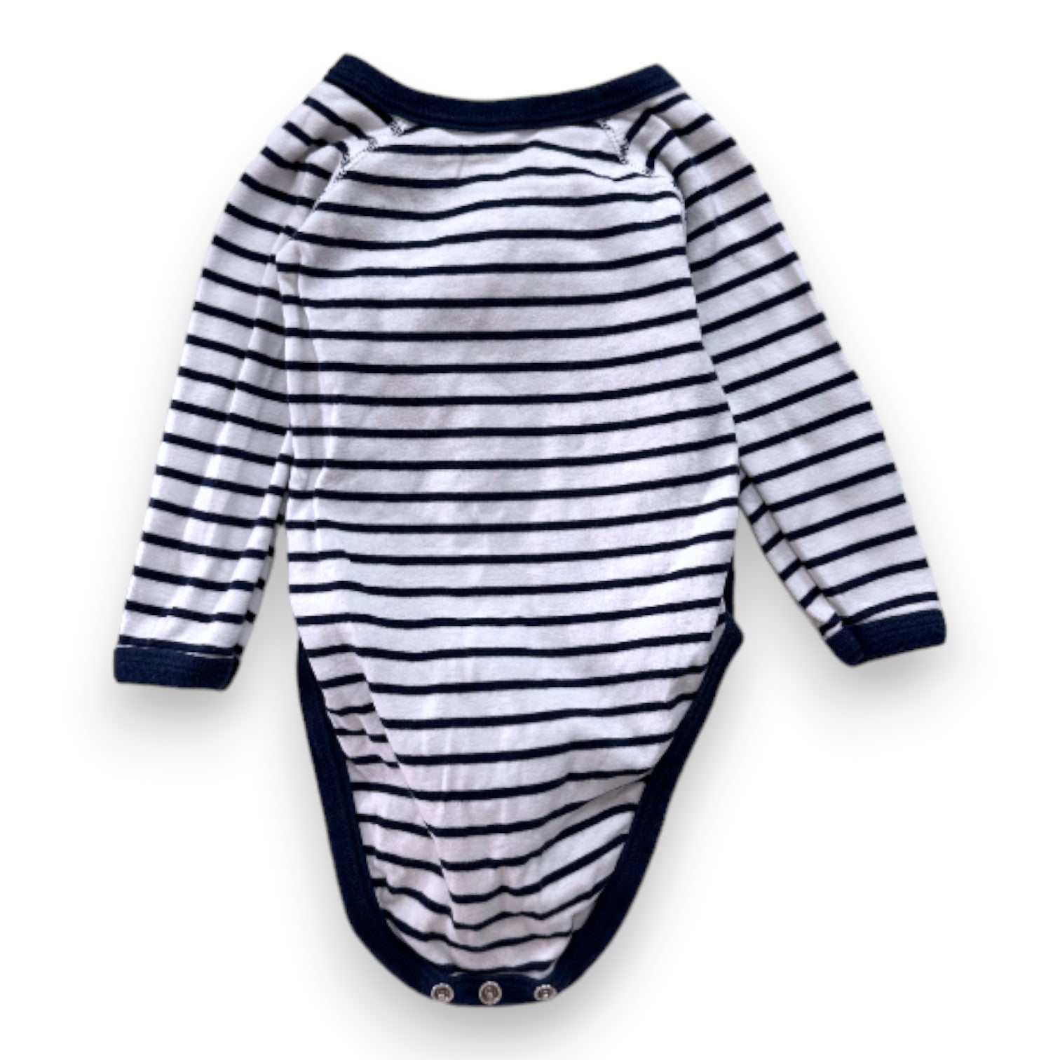 PETIT BATEAU - Body blanc et bleu à rayures à manches longues - 6 mois