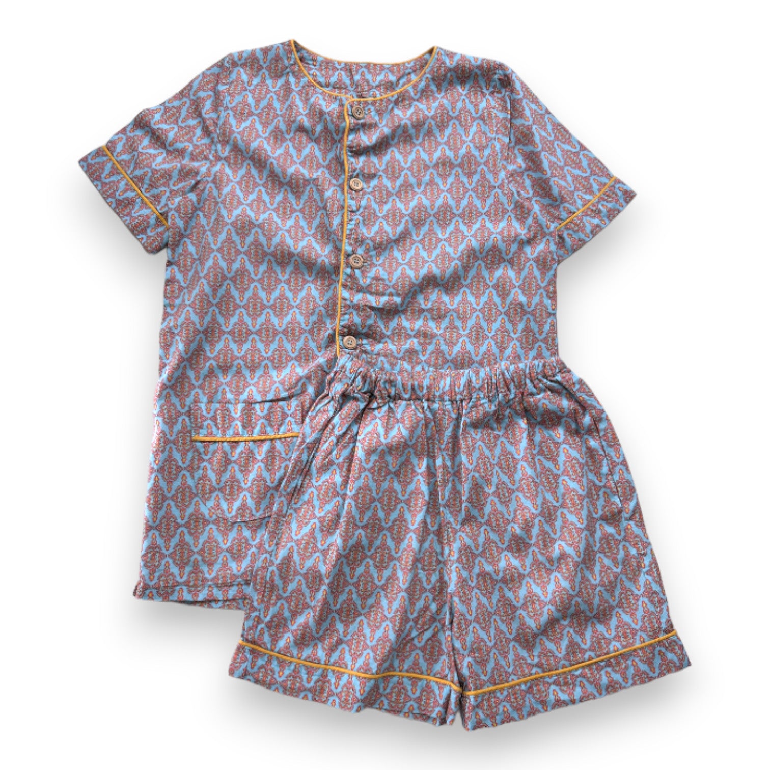 BABYCHI - Ensemble de pyjama short et chemise bleu et orange à motifs - 10 ans