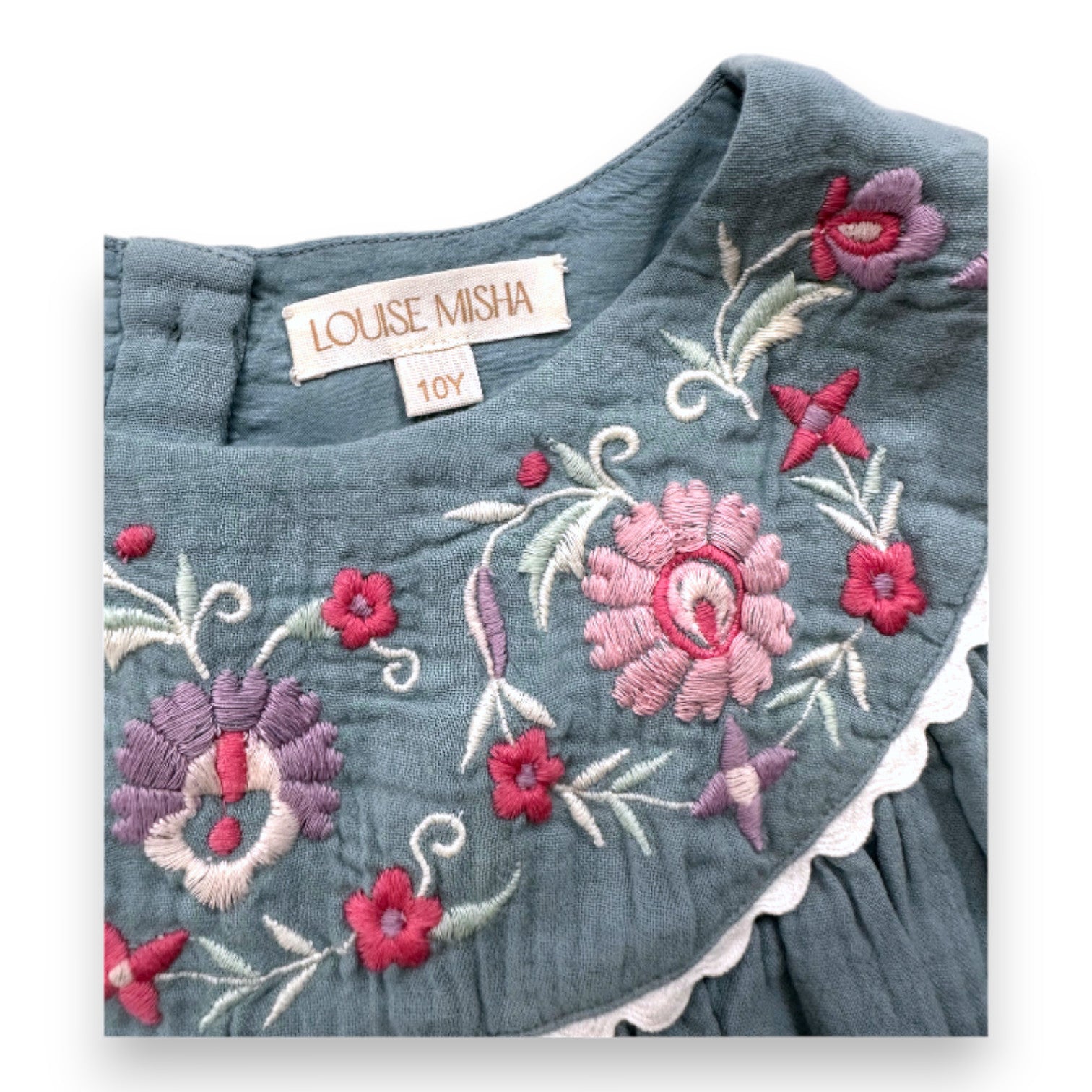 LOUISE MISHA - Robe bleue avec broderies - 10 ans