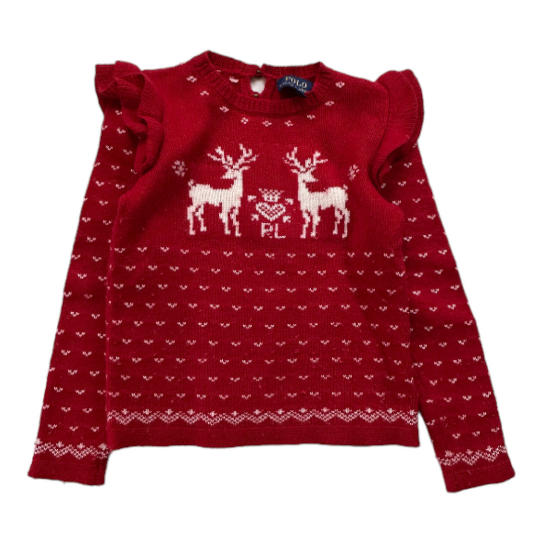 RALPH LAUREN - Pull rouge à motifs blancs en laine - 4 ans