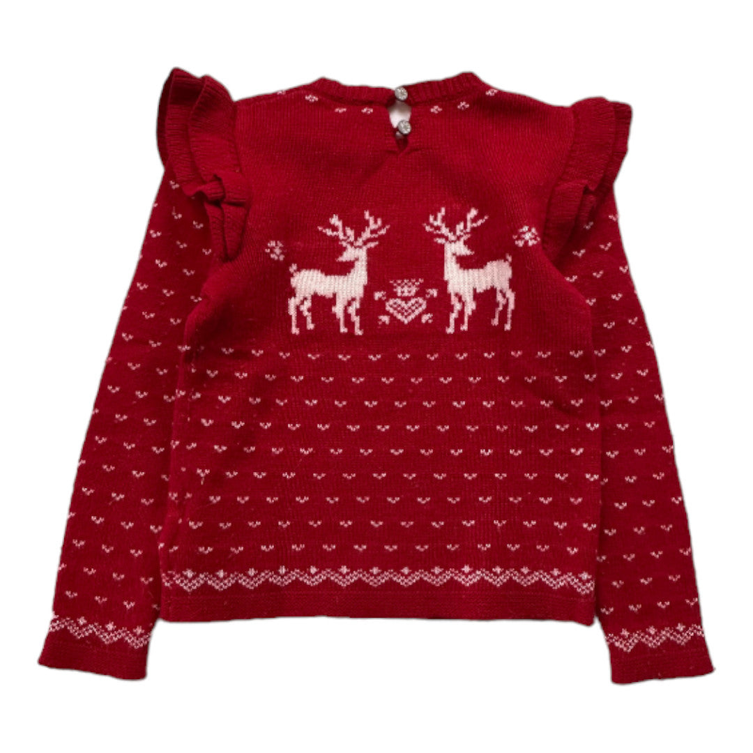 RALPH LAUREN - Pull rouge à motifs blancs en laine - 4 ans