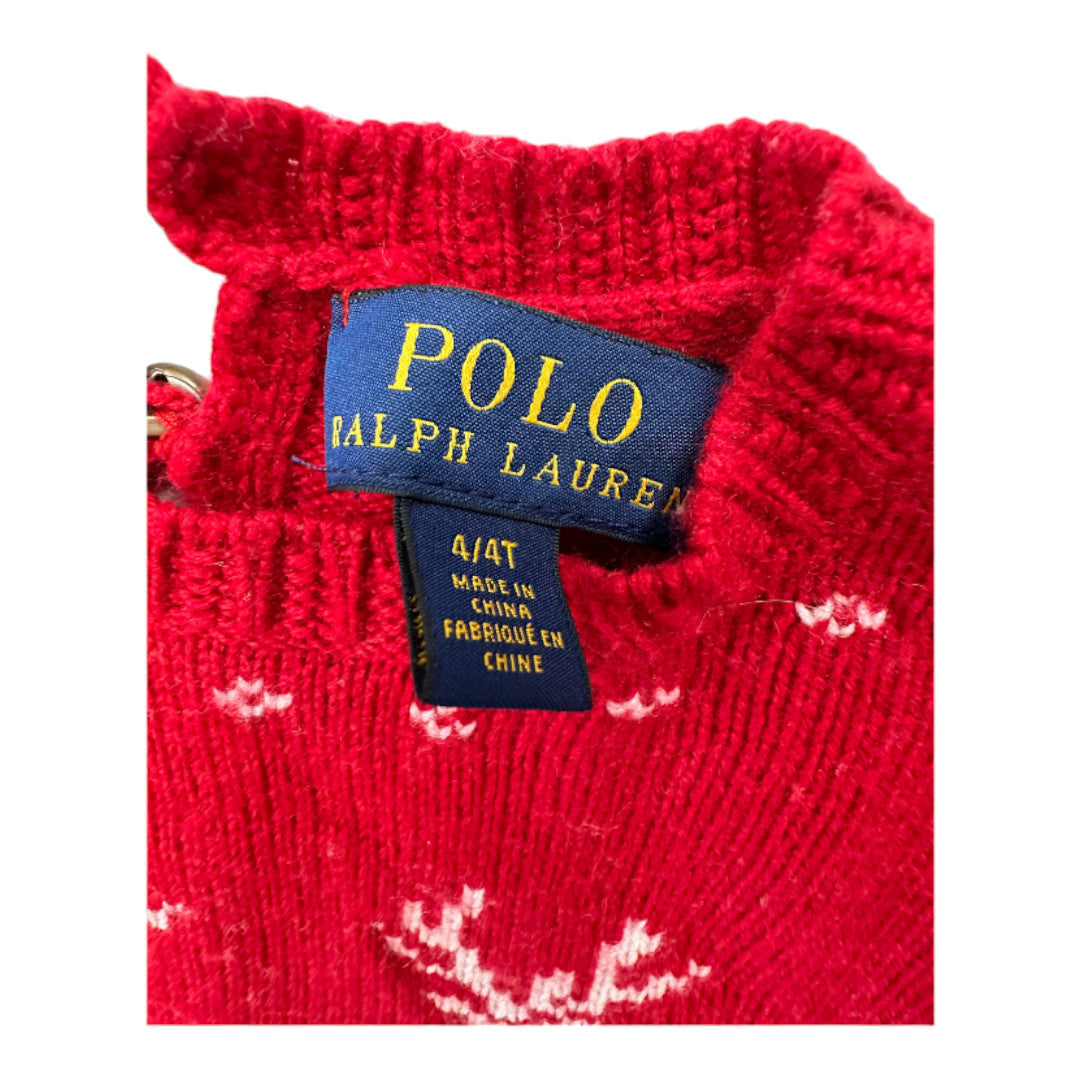 RALPH LAUREN - Pull rouge à motifs blancs en laine - 4 ans