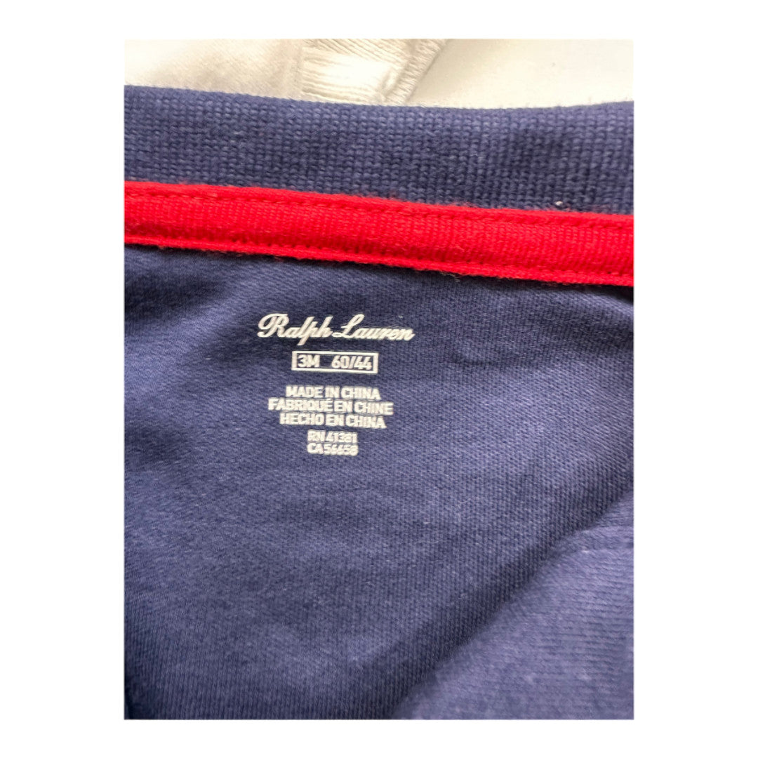 RALPH LAUREN - Lot de 2 bodies polo bleu et blanc - 3 mois