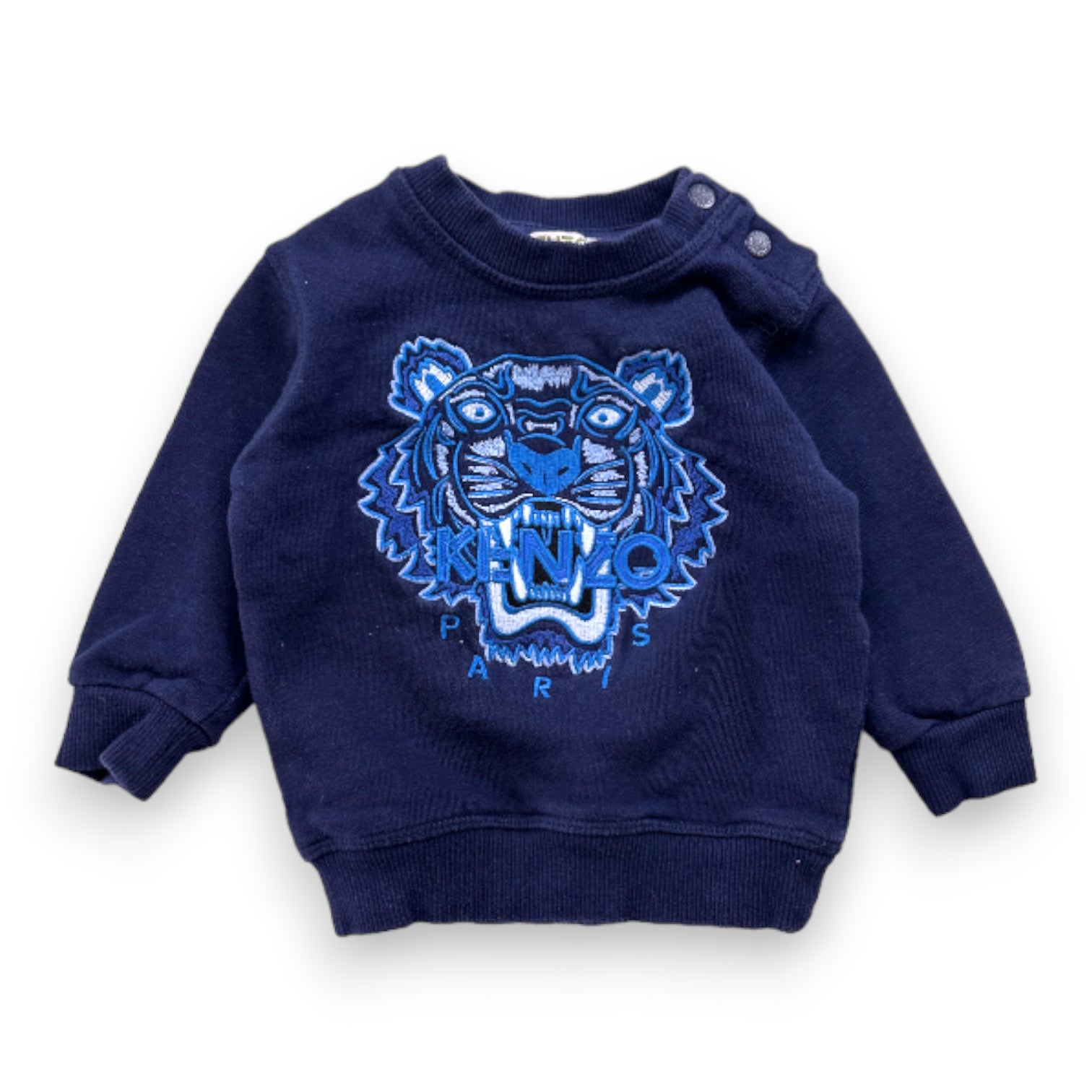 KENZO - Pull bleu marine avec tigre brodé - 6 mois