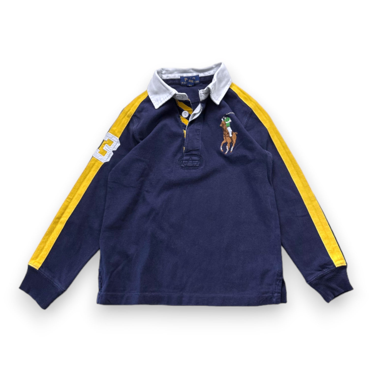 RALPH LAUREN - Polo à manches longues bleu marines avec broderies - 4 ans