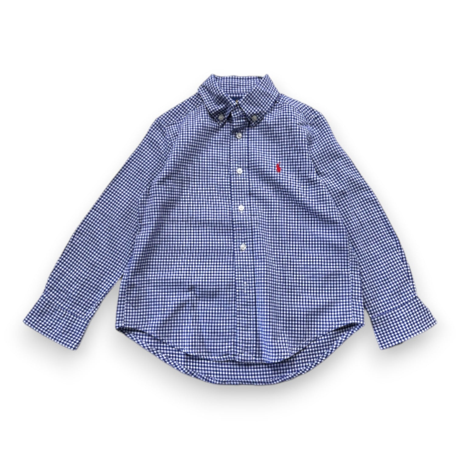 RALPH LAUREN - Chemise à carreaux blanche et bleue - 4 ans