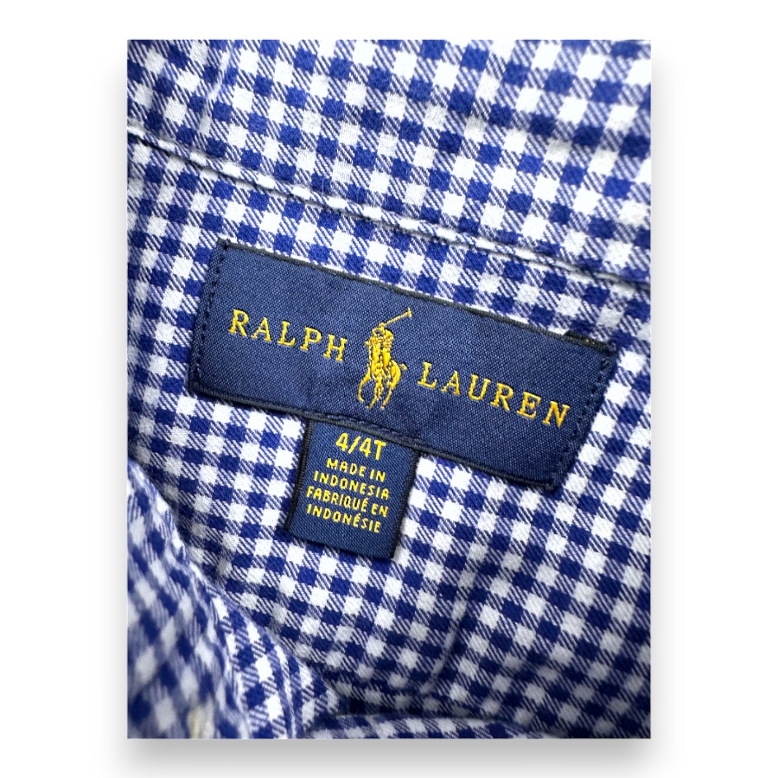 RALPH LAUREN - Chemise à carreaux blanche et bleue - 4 ans