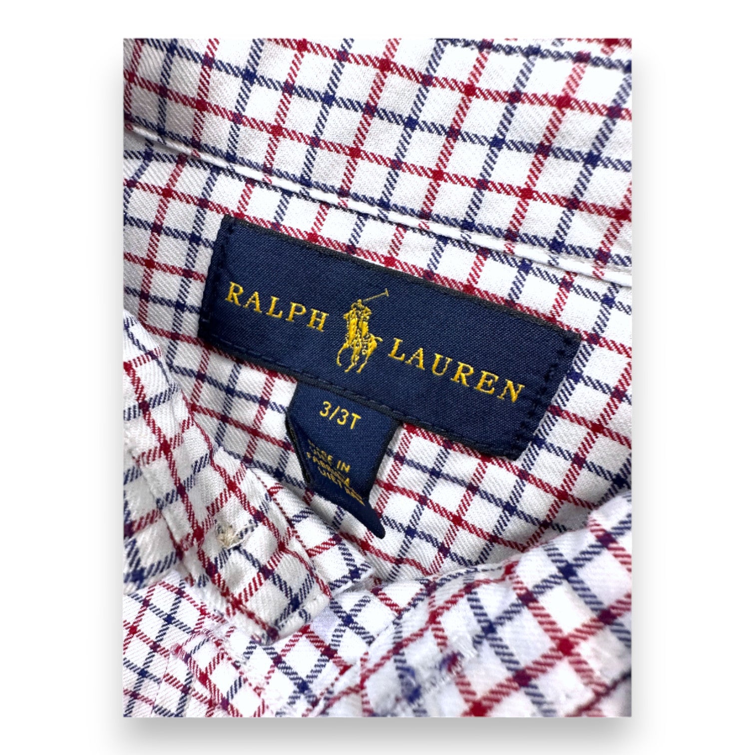 RALPH LAUREN - Chemise blanche à carreaux touges et bleux - 3 ans