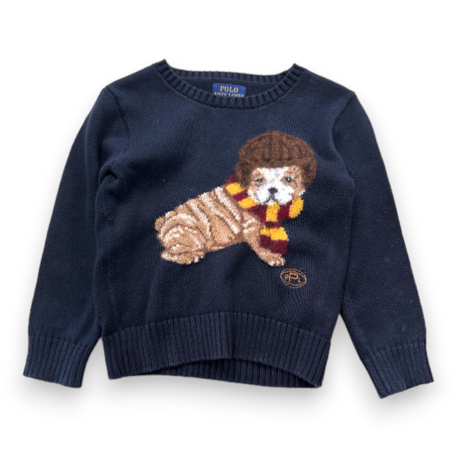 RALPH LAUREN - Pull chien bleu marine - 4 ans