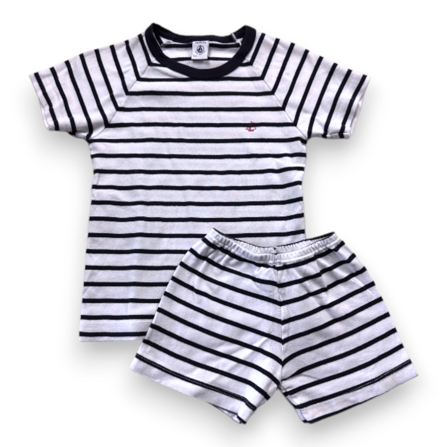 PETIT BATEAU - Ensemble de pyjama blanc et bleu à rayures - 6 ans