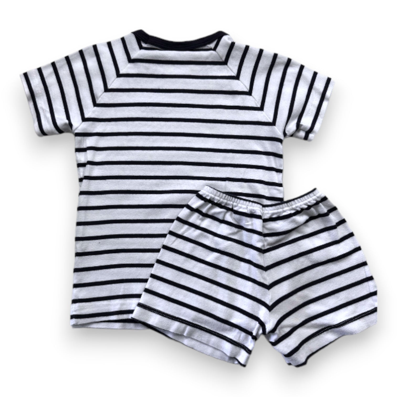 PETIT BATEAU - Ensemble de pyjama blanc et bleu à rayures - 6 ans