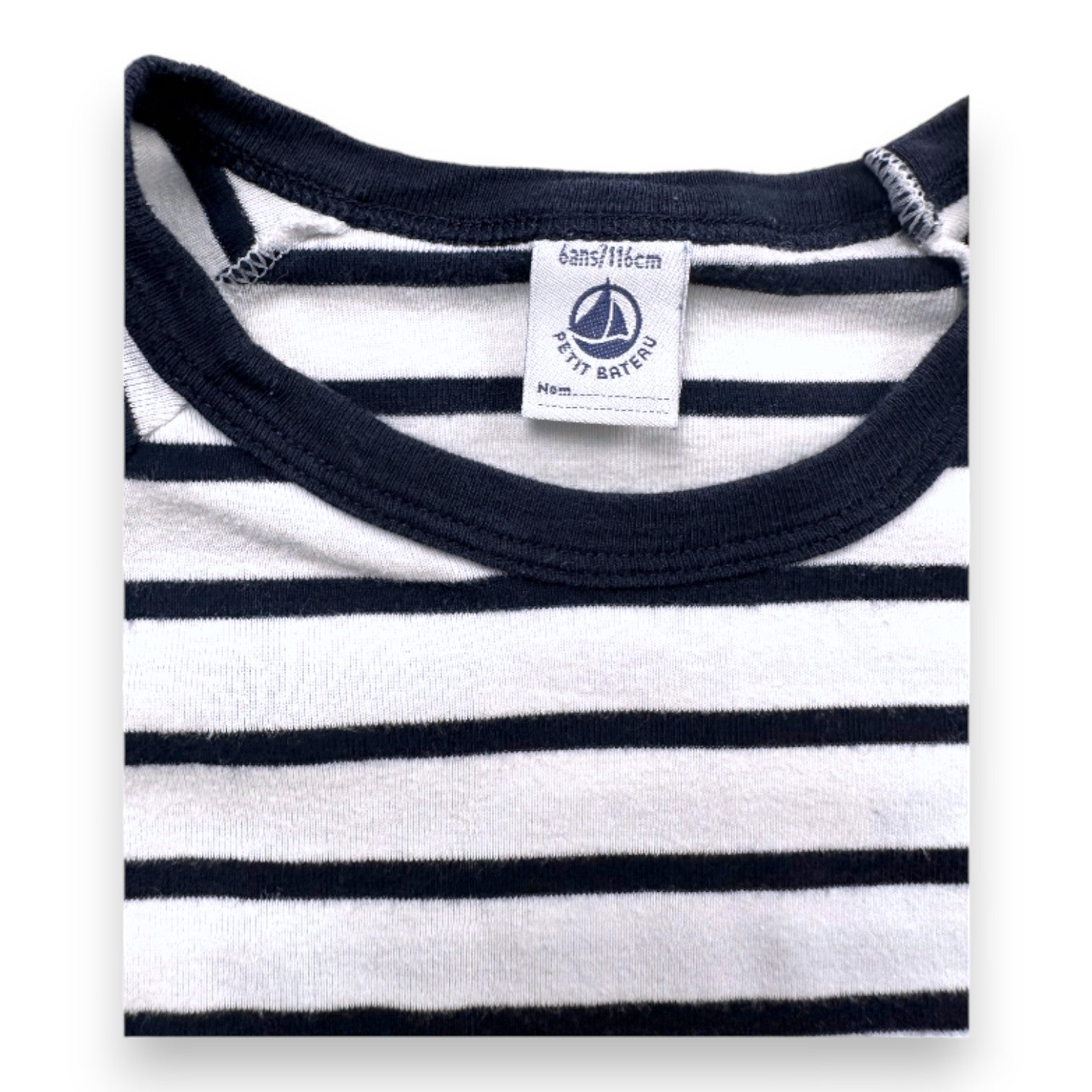 PETIT BATEAU - Ensemble de pyjama blanc et bleu à rayures - 6 ans