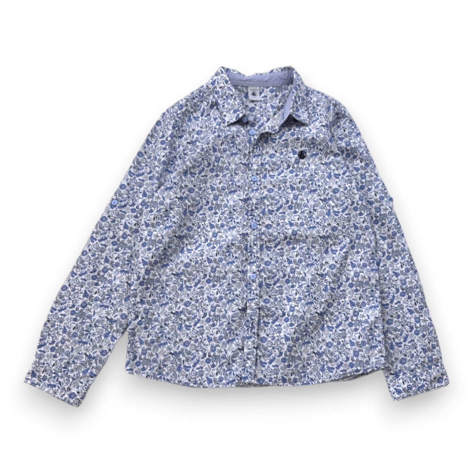 PETIT BATEAU - Chemise blanche à fleurs bleues - 12 ans