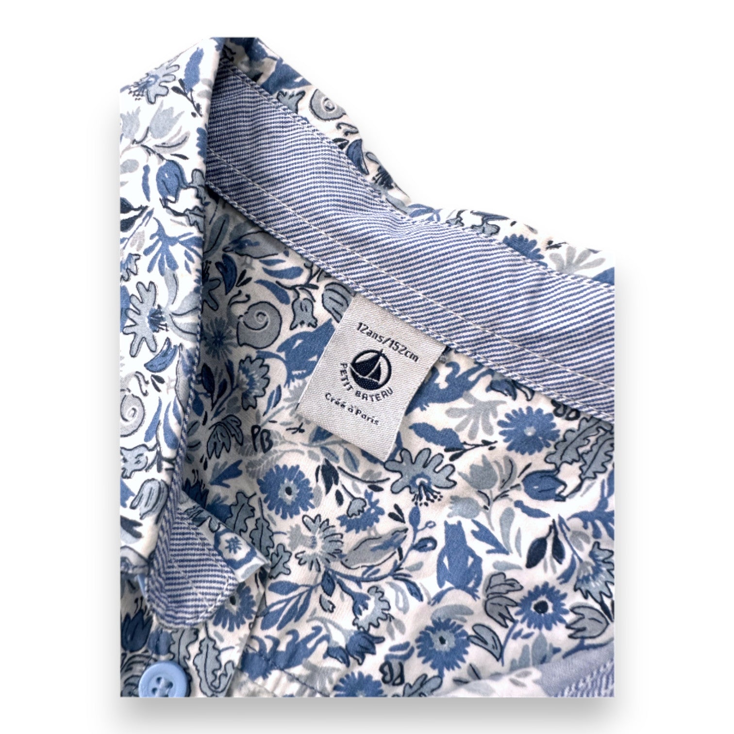 PETIT BATEAU - Chemise blanche à fleurs bleues - 12 ans