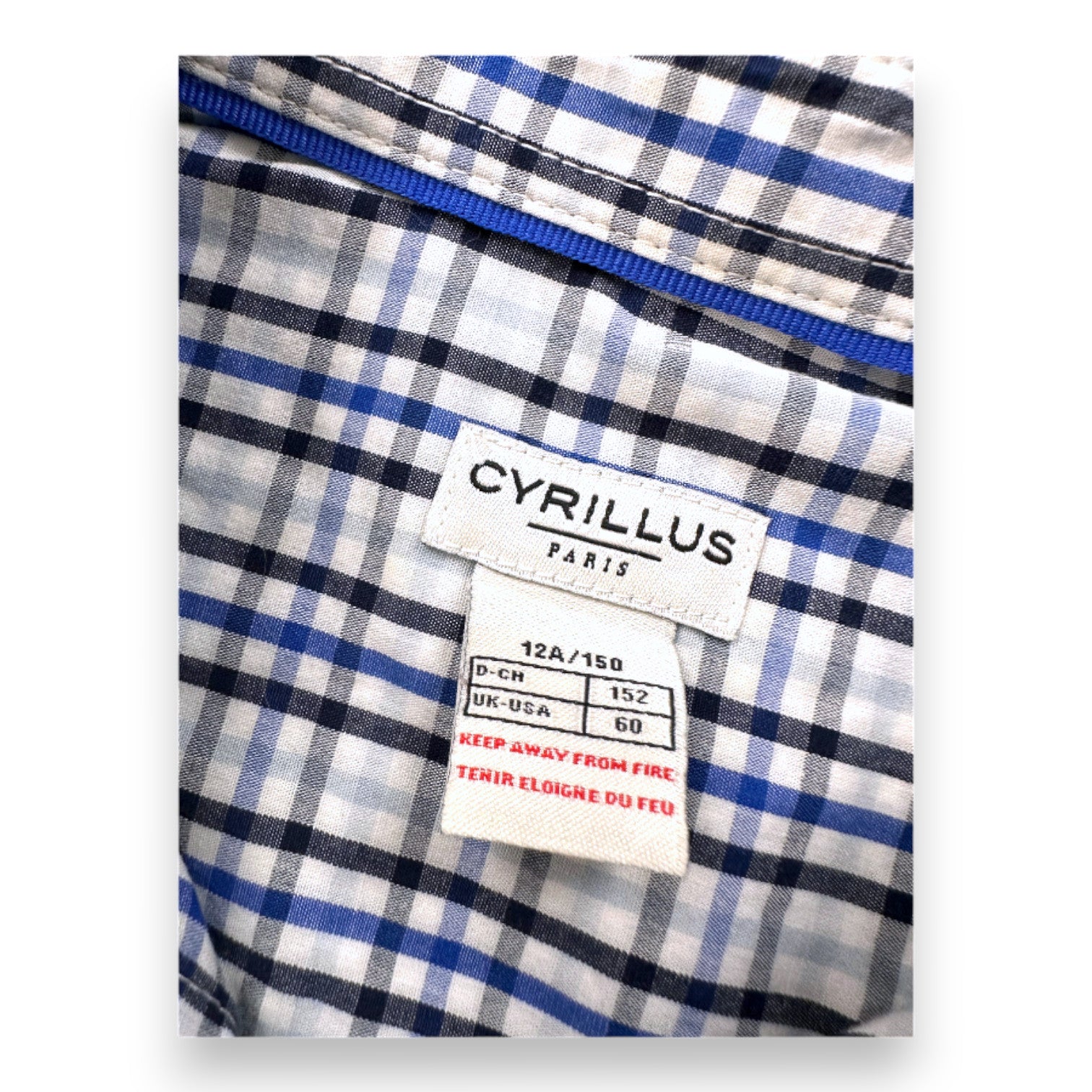 CYRILLUS - Chemise à manches longues blanche vichy bleu - 12 ans