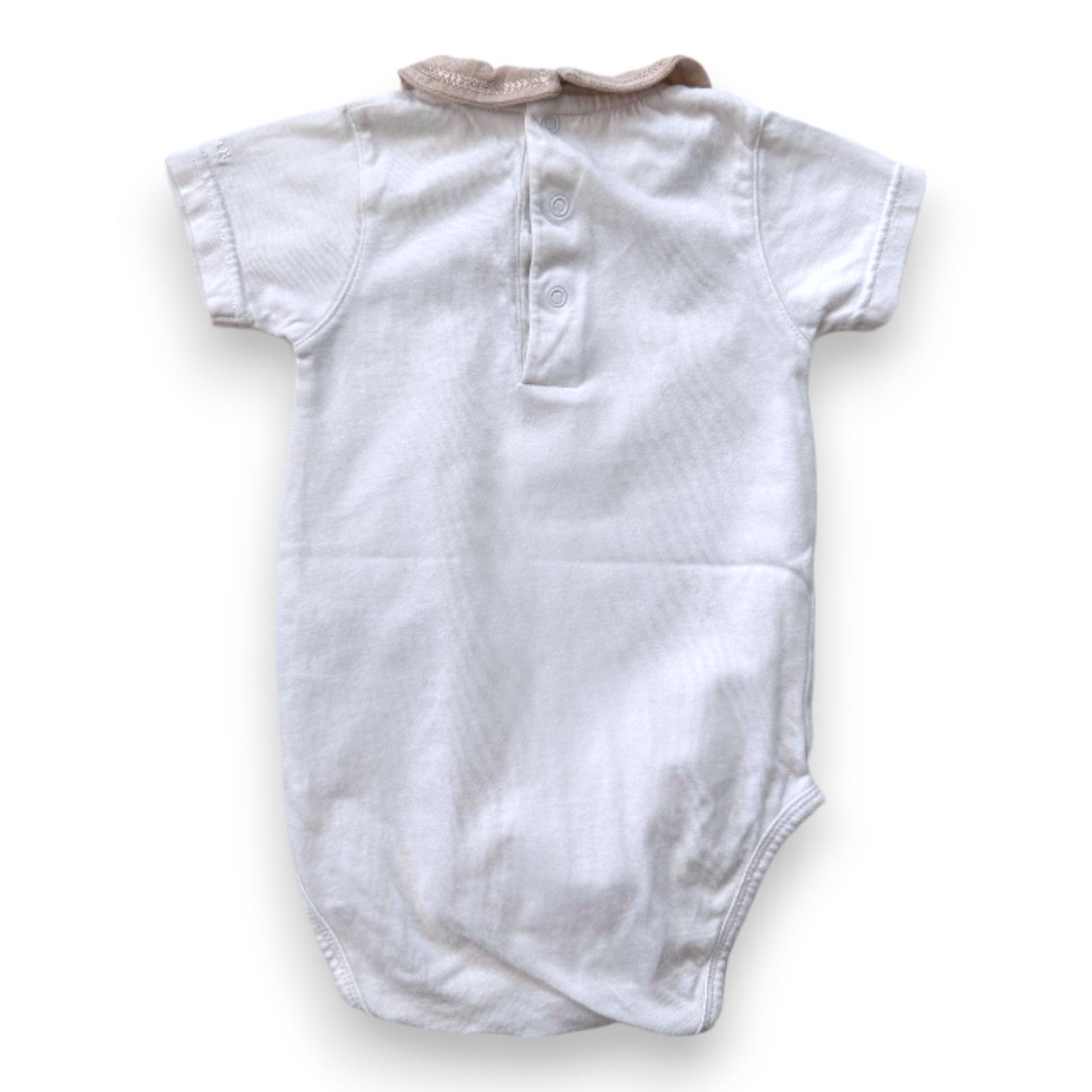 BABY DIOR - Body blanc à manches courtes avec col marron - 9 mois