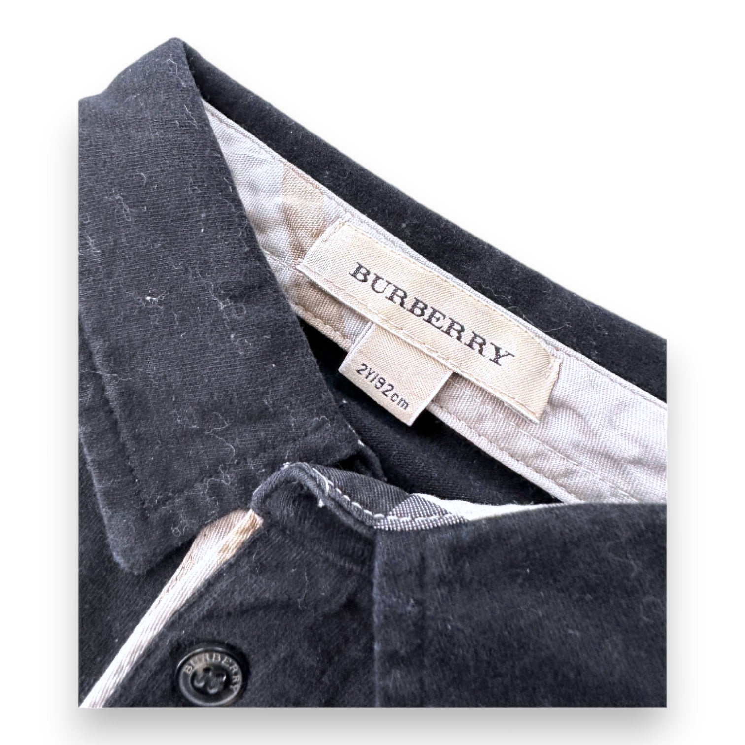 BURBERRY - Polo noir à manches longues - 2 ans