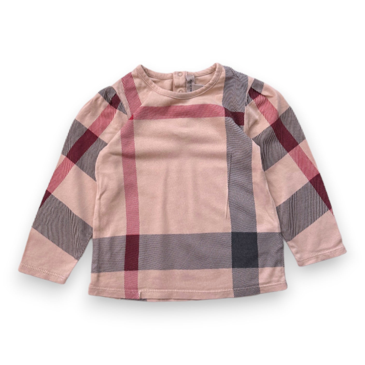 BURBERRY - T-shirt beige à manches longues imprimé check Burberry - 18 mois