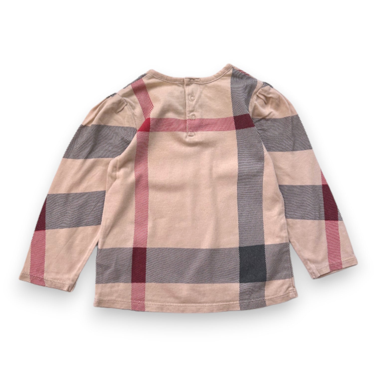 BURBERRY - T-shirt beige à manches longues imprimé check Burberry - 18 mois