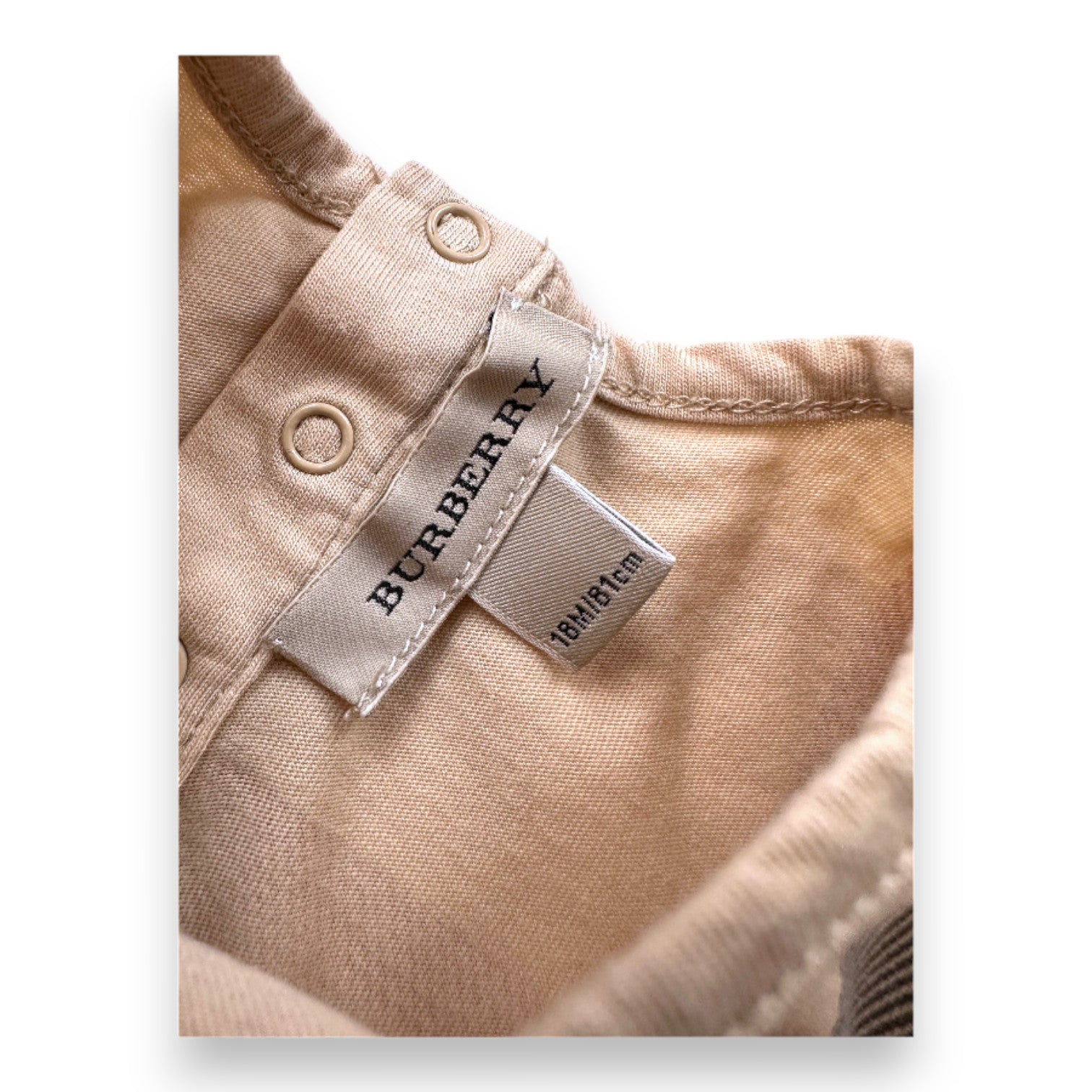 BURBERRY - T-shirt beige à manches longues imprimé check Burberry - 18 mois