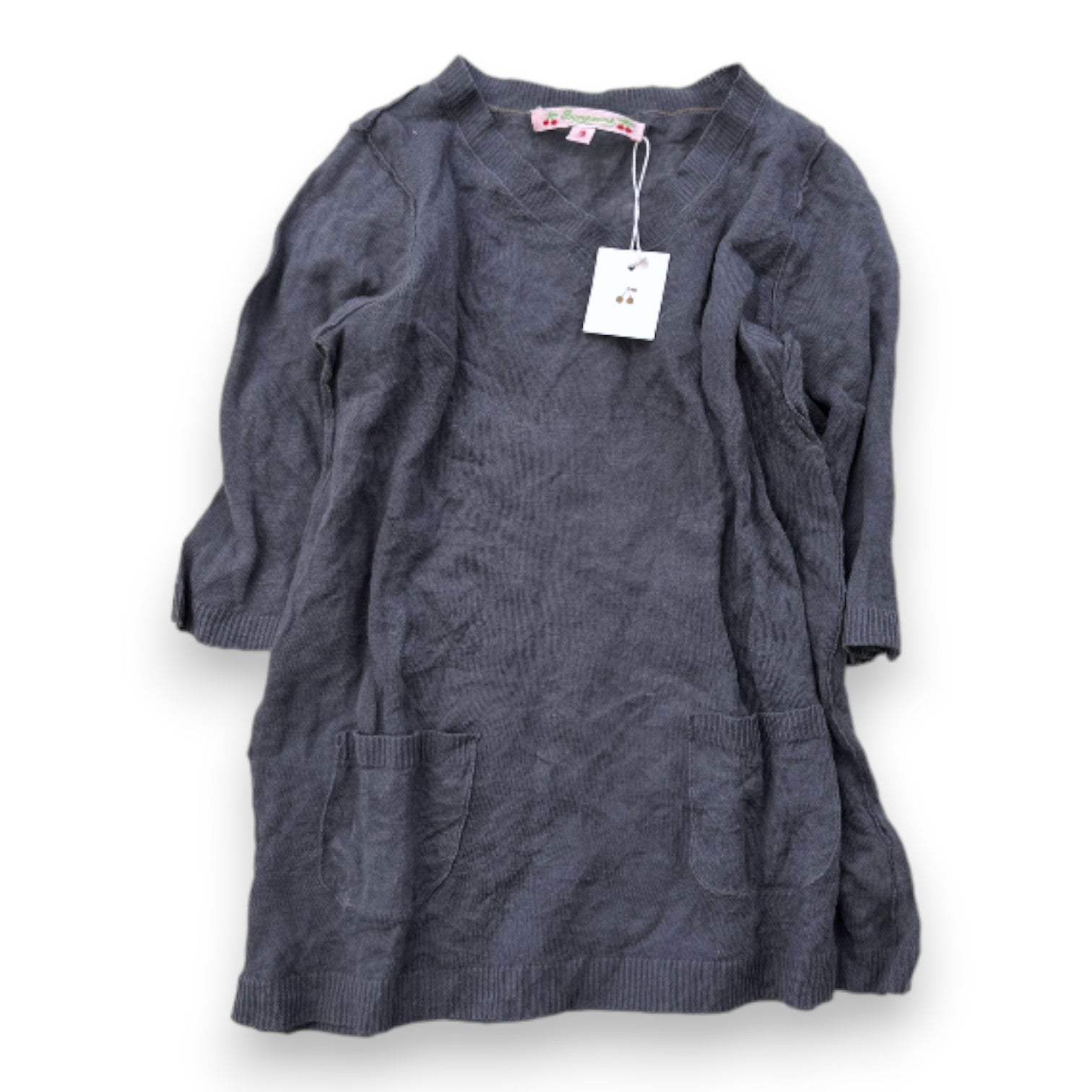 BONPOINT - Pull gris col v neuf - 3 ans