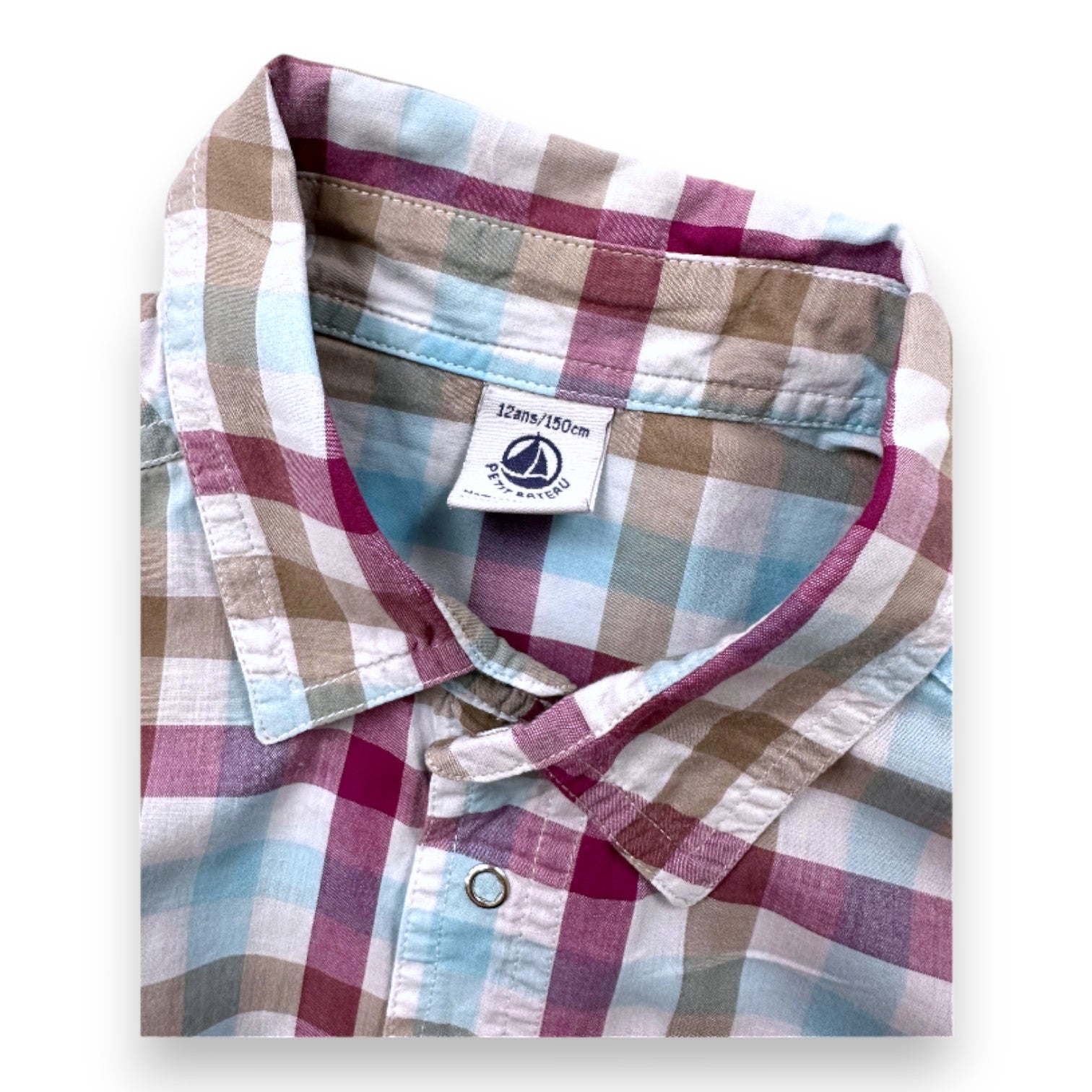 PETIT BATEAU - Chemise à carreaux violet bleu et marron - 12 ans