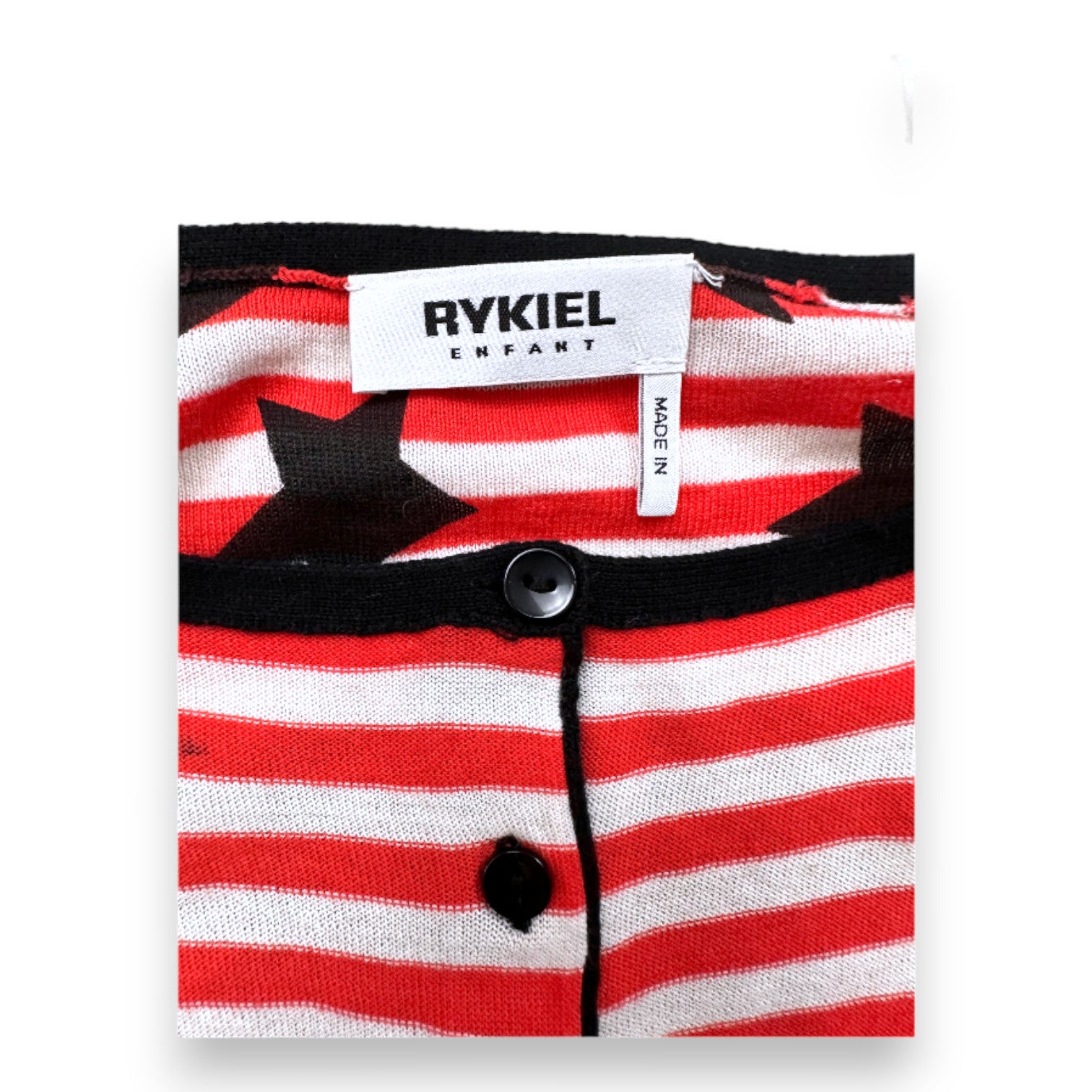 SONIA RYKIEL - Cardigan rouge et beige à rayures - 2 ans