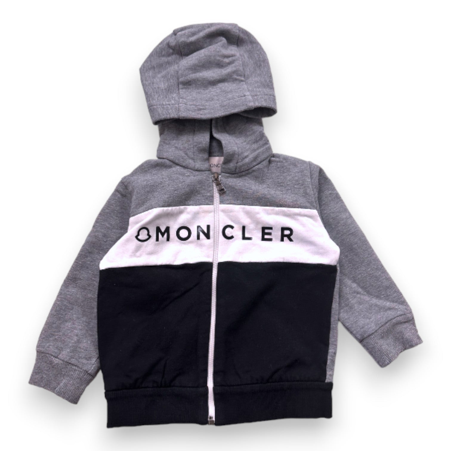 MONCLER - Sweat zippé gris et noir - 9 mois