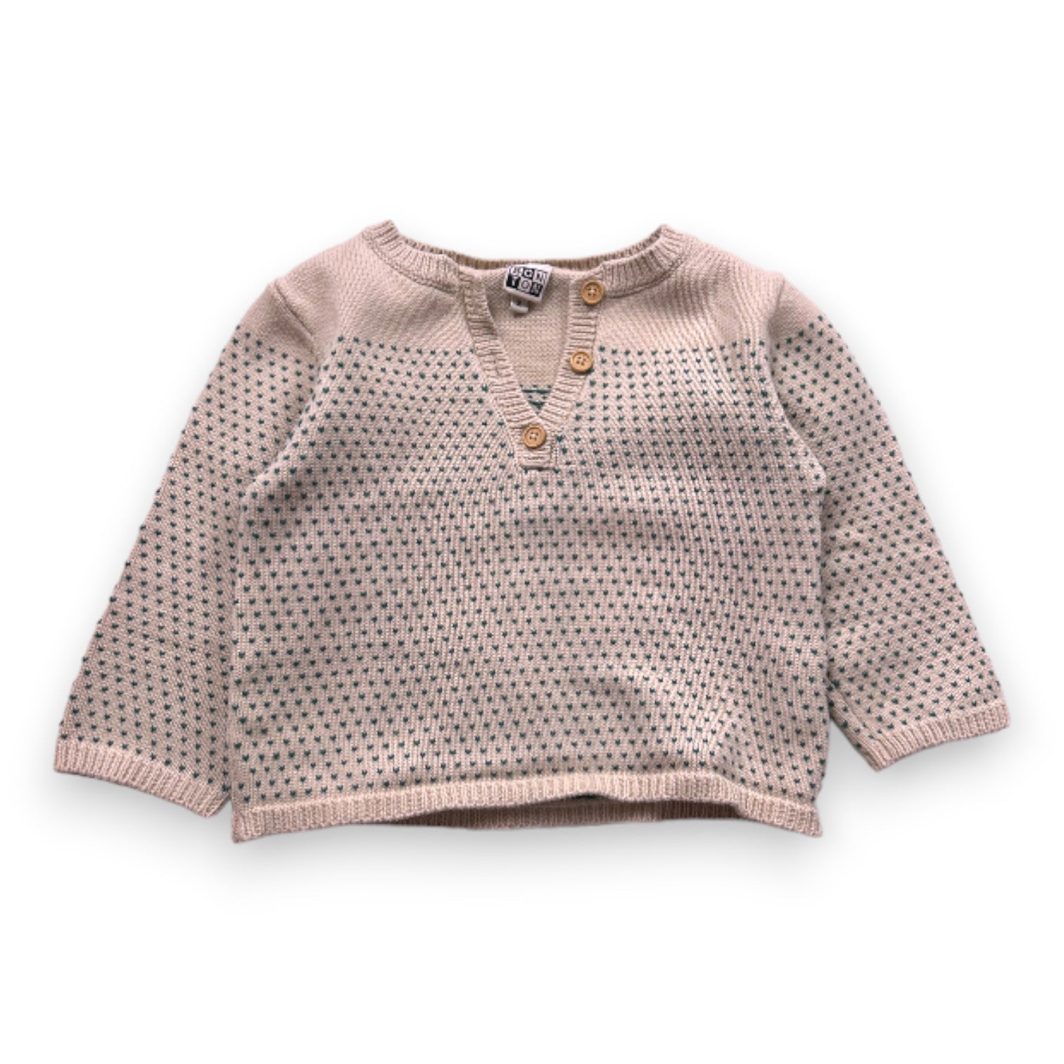 BONTON - Pull beige à motifs verts - 2 ans