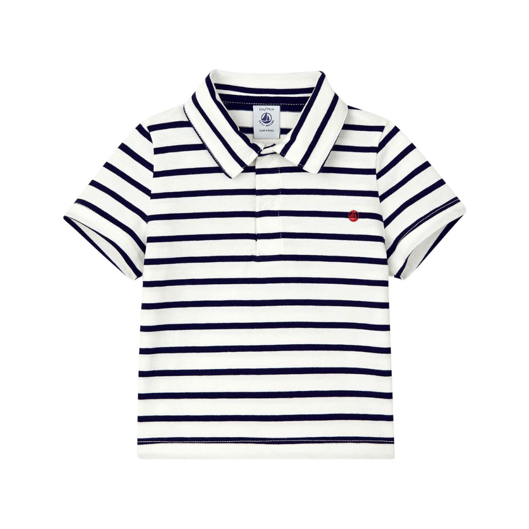 PETIT BATEAU - Polo manches courtes rayé marinière - 6 mois