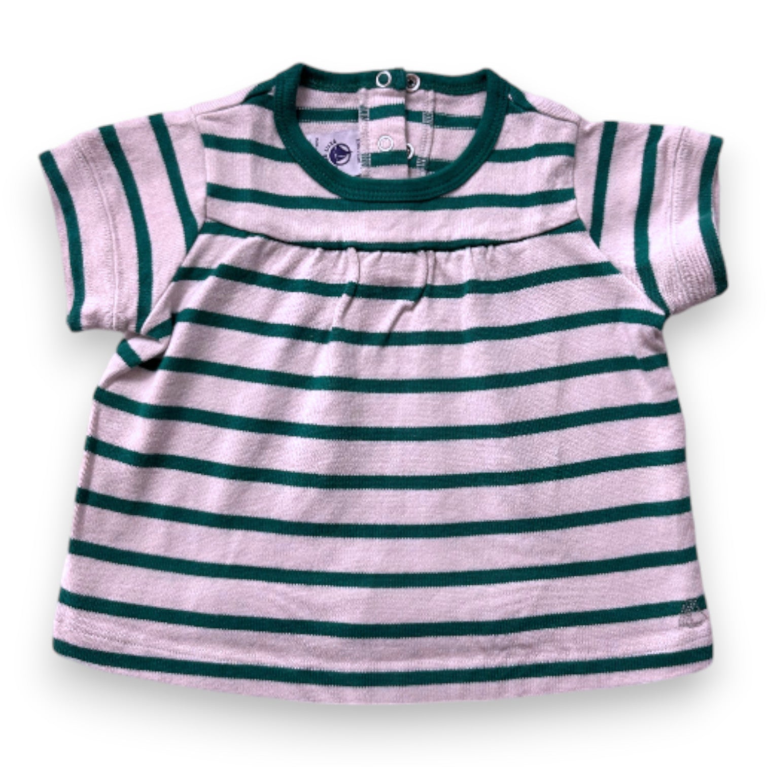 PETIT BATEAU - T-shirt blanc et vert à rayures - 12 mois