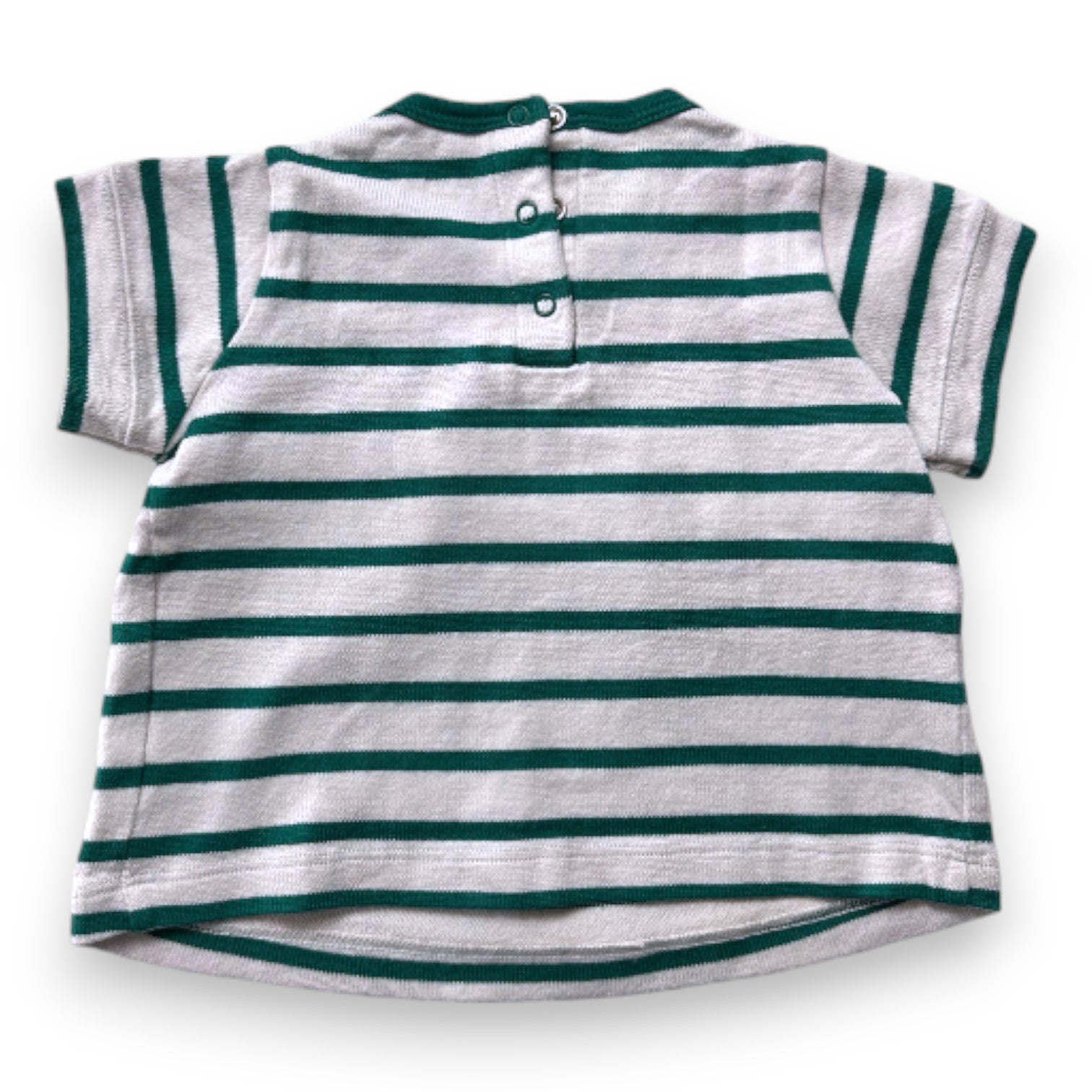 PETIT BATEAU - T-shirt blanc et vert à rayures - 12 mois