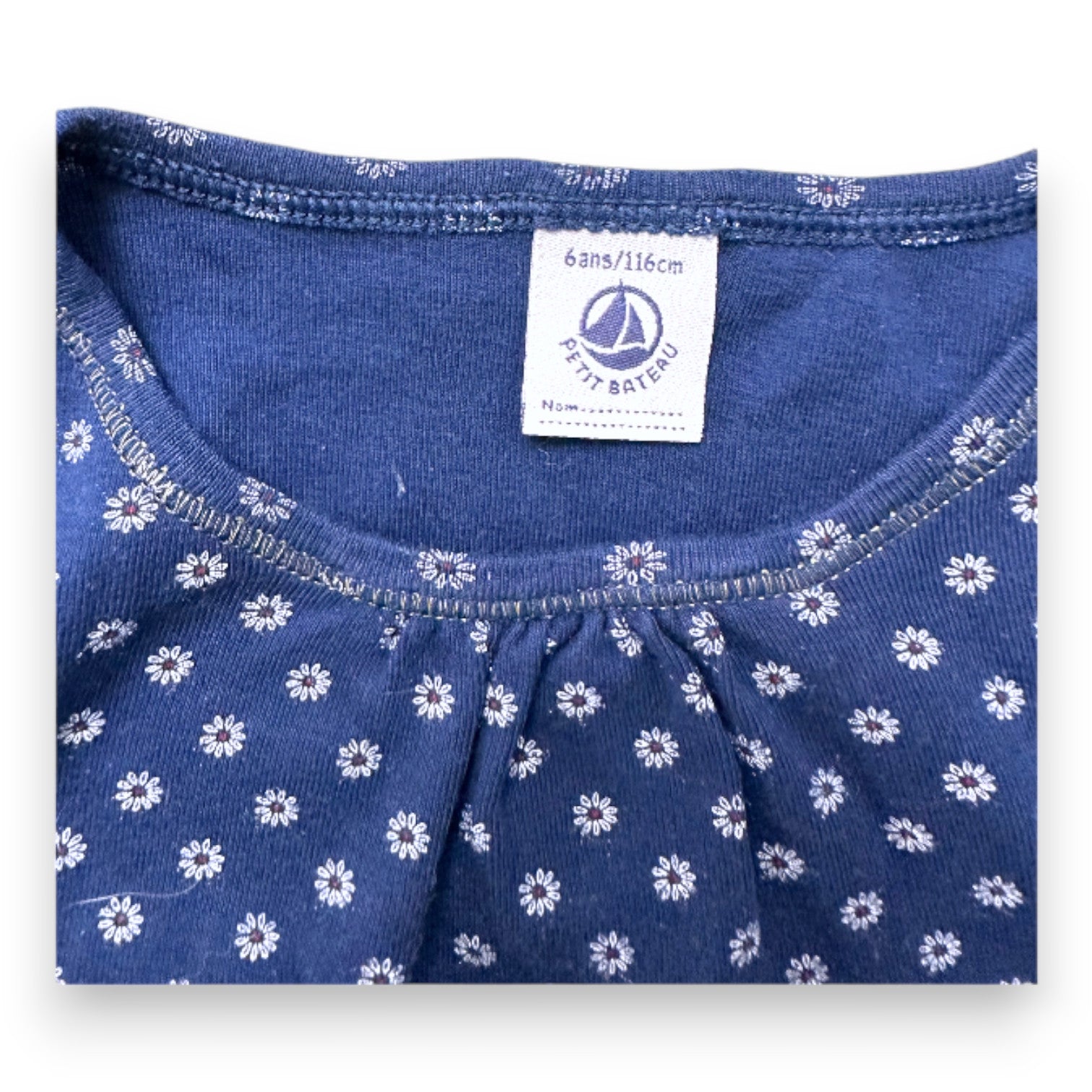 PETIT BATEAU - T-shirt bleu à fleurs à manches longues - 6 ans