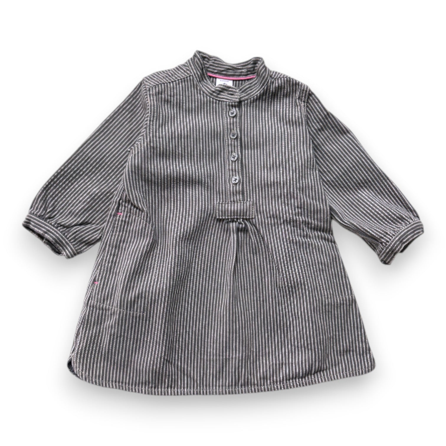 PETIT BATEAU - Robe grise en jean à rayures - 12 mois